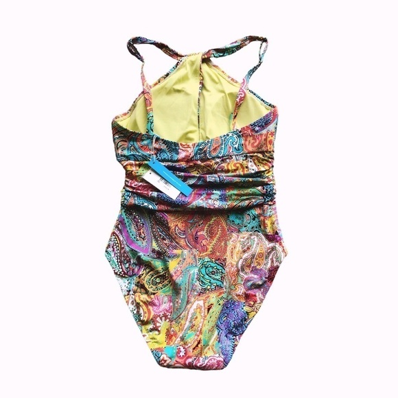 Bleu Rod Beattie Paisley Halter High Neck Swimsuit Multicolored Size 8 - Picture 12 of 14